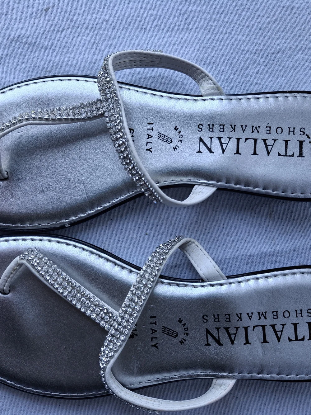Italian Shoemakers Silver-White Crystal Strap Sandals